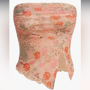Floral Strapless Top - Peach and Green, XS
